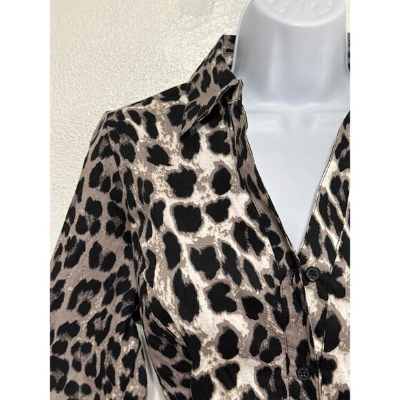 Leopard Print Bubble Hem Belted Tunic M Classic Mob Wife Trendy Street Style - Picture 5 of 15